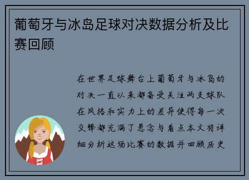 葡萄牙与冰岛足球对决数据分析及比赛回顾