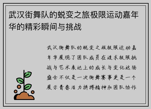 武汉街舞队的蜕变之旅极限运动嘉年华的精彩瞬间与挑战